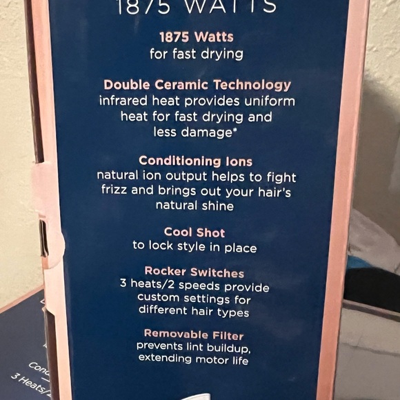 Conair double ceramic hair dryer 1875w 3 Heats 2 speeds - Picture 4 of 4
